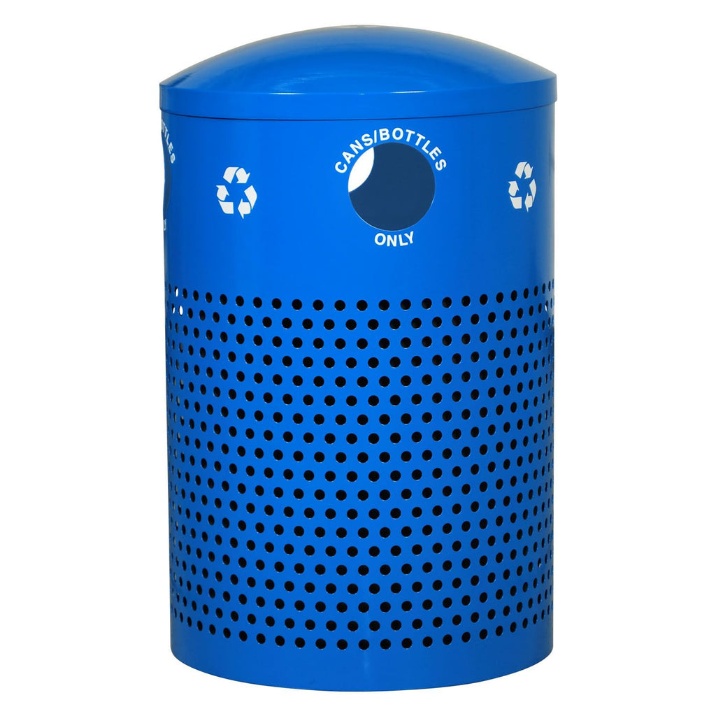 40-Gallon Heavy-Duty Perforated Steel Outdoor Recycling Receptacle – Dome Top