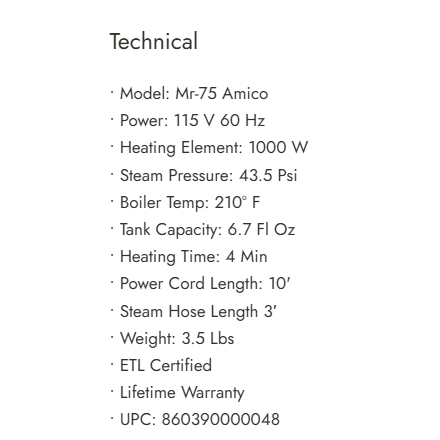 Vapamore MR-75 Amico Handheld Steam Cleaner