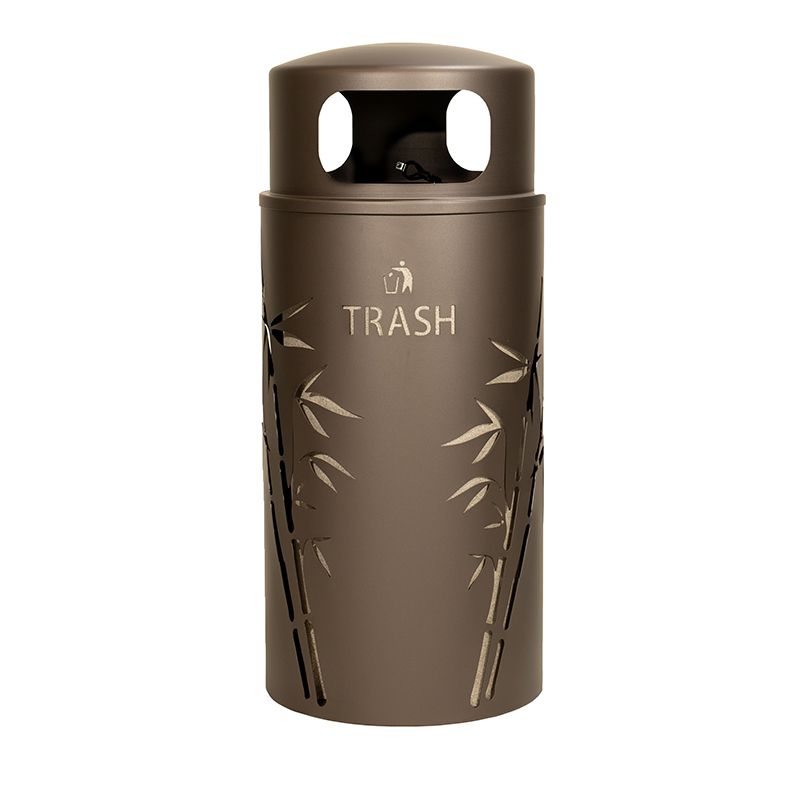 33-Gallon Decorative Steel Outdoor Trash Receptacle – Bamboo Design (Bronze)