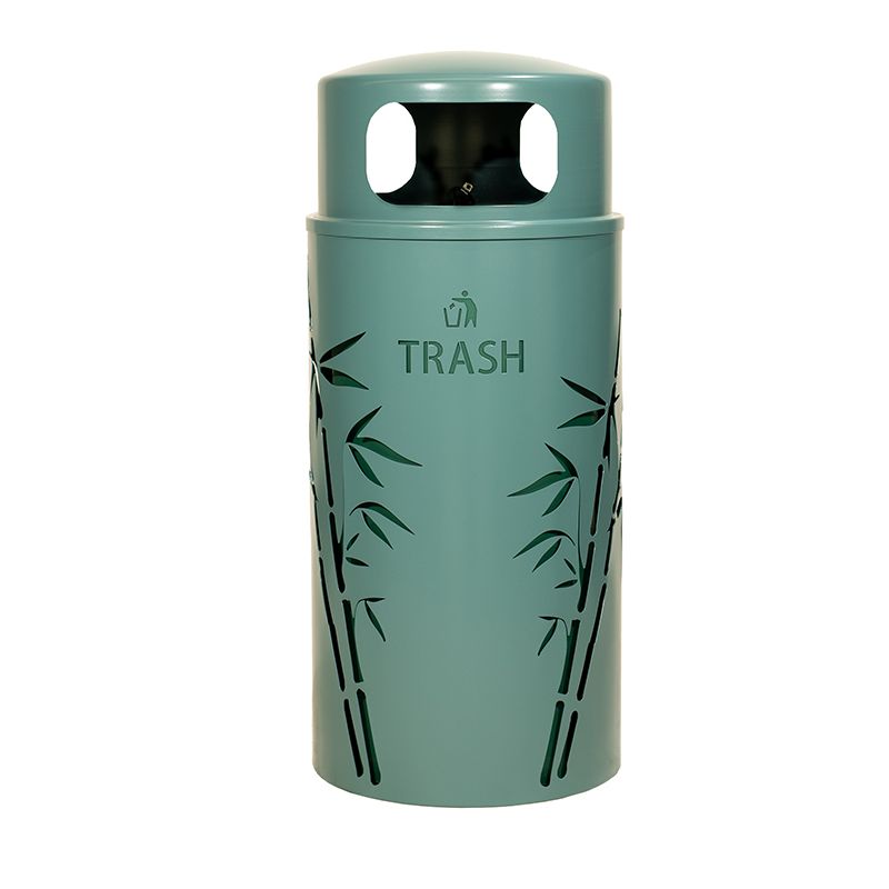 33-Gallon Decorative Steel Outdoor Trash Receptacle – Bamboo Design (Bronze)