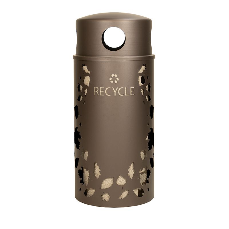 33-Gallon Decorative Steel Outdoor Recycling Receptacle – Leaf Pattern