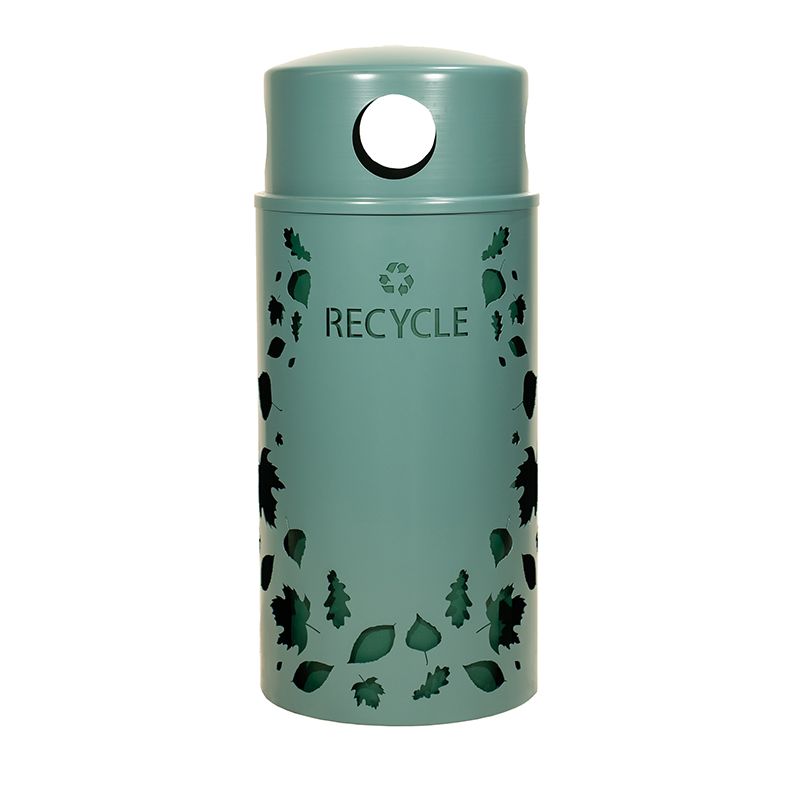 33-Gallon Decorative Steel Outdoor Recycling Receptacle – Leaf Pattern