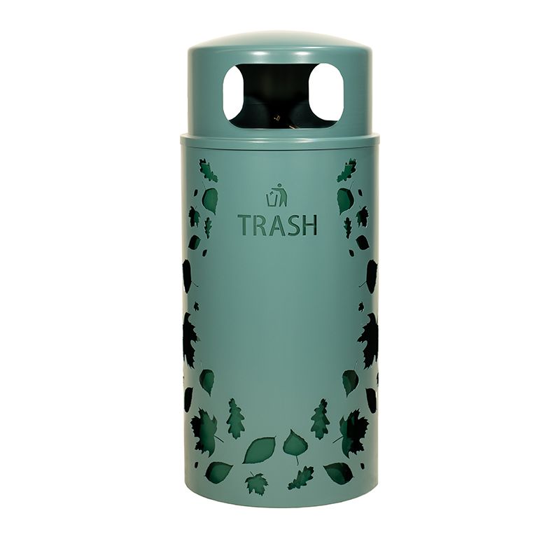 Ex-Cell 33-Gallon Decorative Steel Outdoor Trash Receptacle – Leaf Pattern