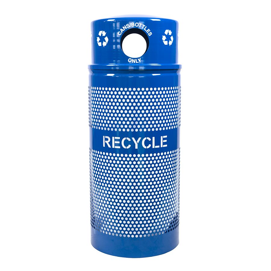 34-Gallon Perforated Steel Outdoor Recycling Receptacle – Dome Top
