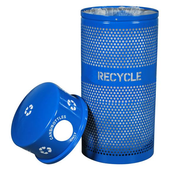 34-Gallon Perforated Steel Outdoor Recycling Receptacle – Dome Top