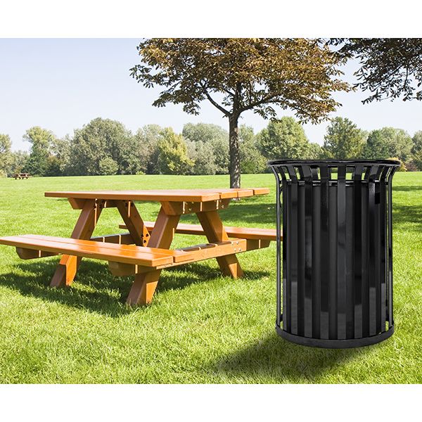 37-Gallon Heavy-Duty Steel Bar Outdoor Trash Receptacle – Funnel Top