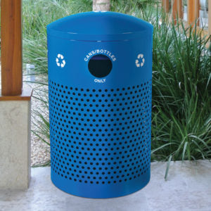 40-Gallon Heavy-Duty Perforated Steel Outdoor Recycling Receptacle – Dome Top